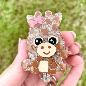 Giraffe Badge Reel, Giraffe w/ bow, Animal Badge Reel, Retractable Badge Reel, NICU Badge Reel, Pediatric Badge Reel, OBGYN Nurse Badge Reel