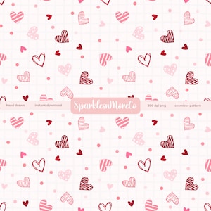 Bocetos de corazones de San Valentín Patrón sin costuras 300 DPI PNG Descarga para papeles digitales Diseño de superficie de tela de vinilo Coquette Lindos amantes Vday