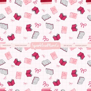 Bookish Valentine Coquette Bow Seamless Pattern 300 DPI PNG Download for Digital Papers Vinyl Fabric Surface Design Bookish Book Lovers Vday