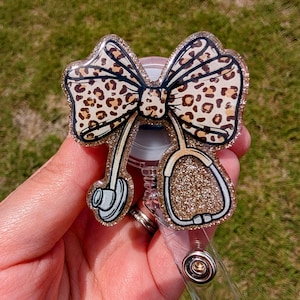 Leopard Stethoscope Bow Badge Reel, Coquette Bow, Badge Reel Retractable, Nurse Badge Holder, Bow and Stethoscope, Cute Nurse Badge Holder