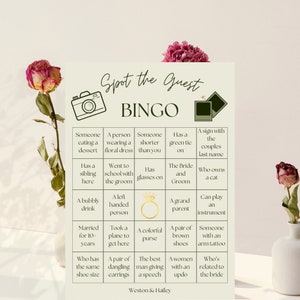 Bingo de bodas / Bingo para detectar al invitado / Juegos Ice Braker / Juegos de fiesta de recepción / Plantilla de juego de bodas personalizada / Despedida de soltera
