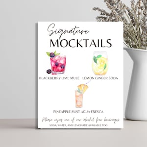 Mocktail Drinks | Signature Wedding Drinks | Non Alcoholic Beverages | Printable Bar Menu | Template Instant Download