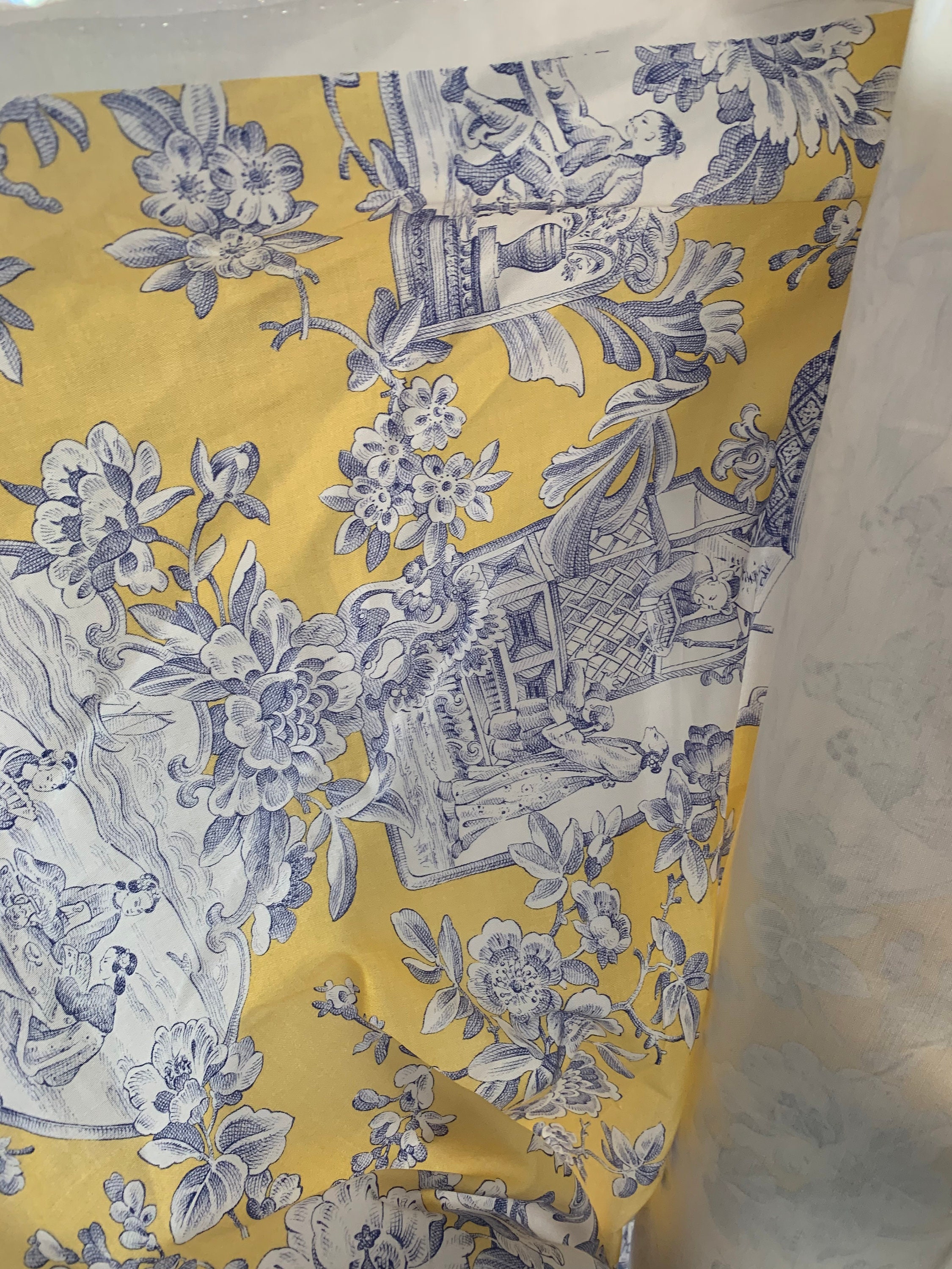 Yellow and Blue Toile Fabric/Bulk Fabric Etsy
