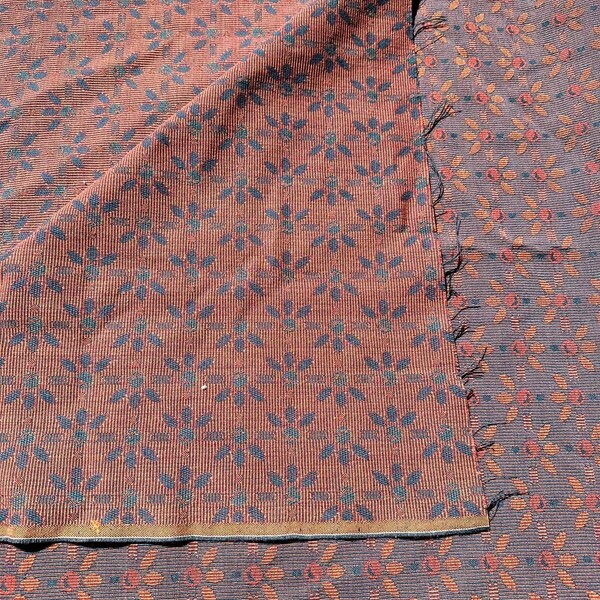 Dark Orange and Blue Woven Wool Upholstery Fabric