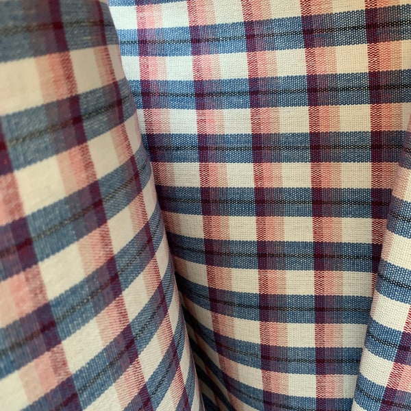 Geweven rood wit en blauw plaid vintage stof nieuwe oude voorraad