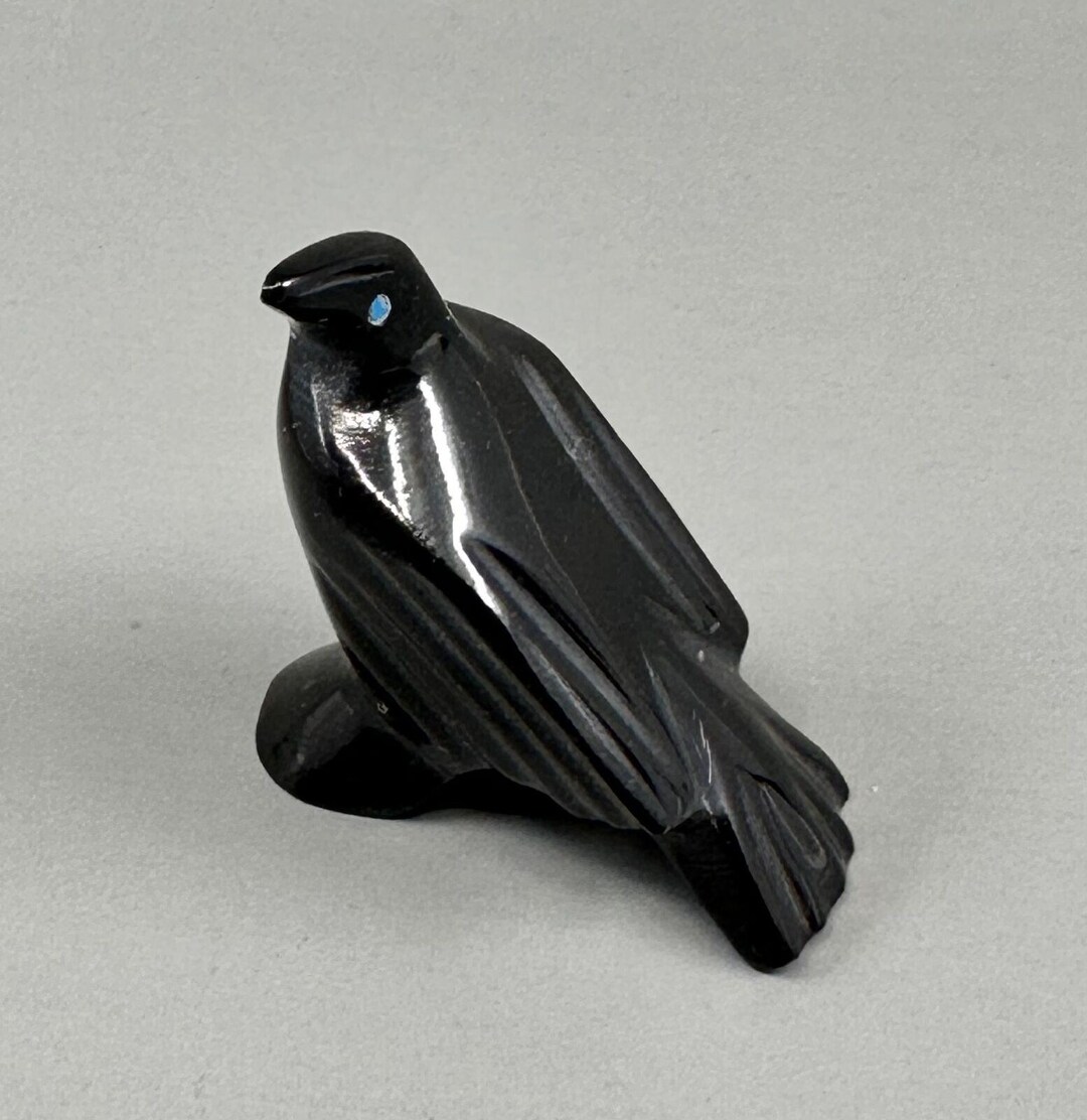 ZUNI Native American Pedia Nastacio Raven Crow FETISH Sculpture Black ...