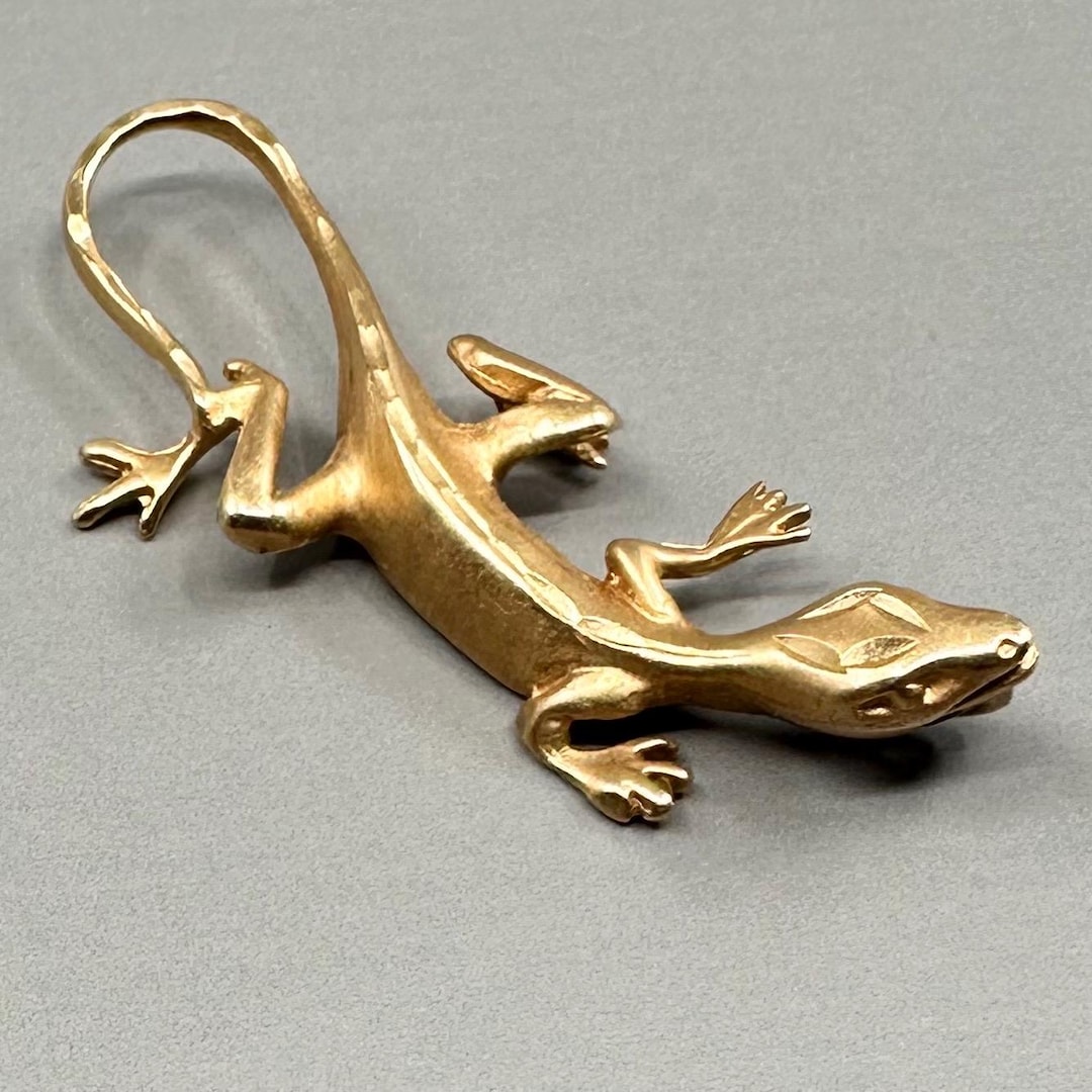 14K Gold Salamander Lizard Gecko Pendant Sweet Artistic Hand Made Fine ...