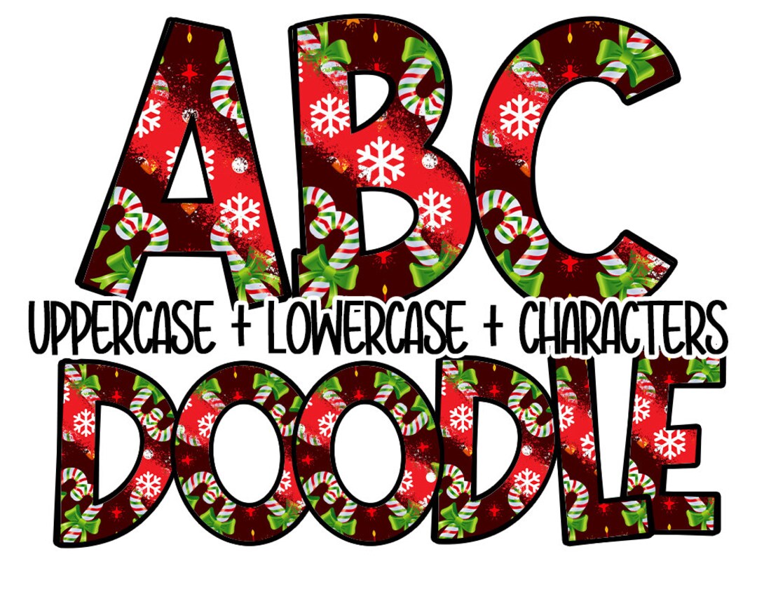Christmas Candy Cane Doodle Alphabet Letters PNG Bundle, Alphabet ...