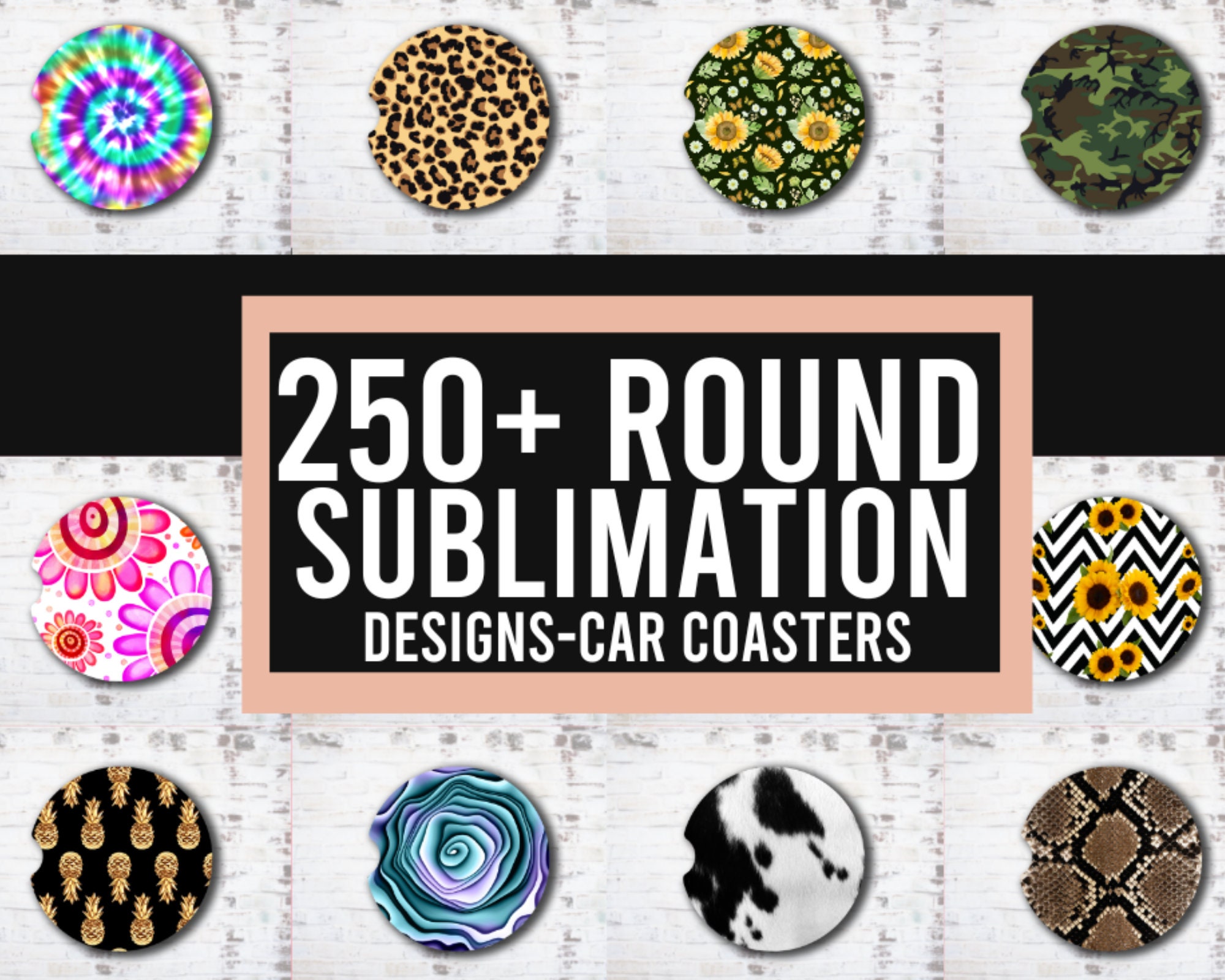 200 PNG Car Coaster Sublimation Design, Car Coaster Designs, Round