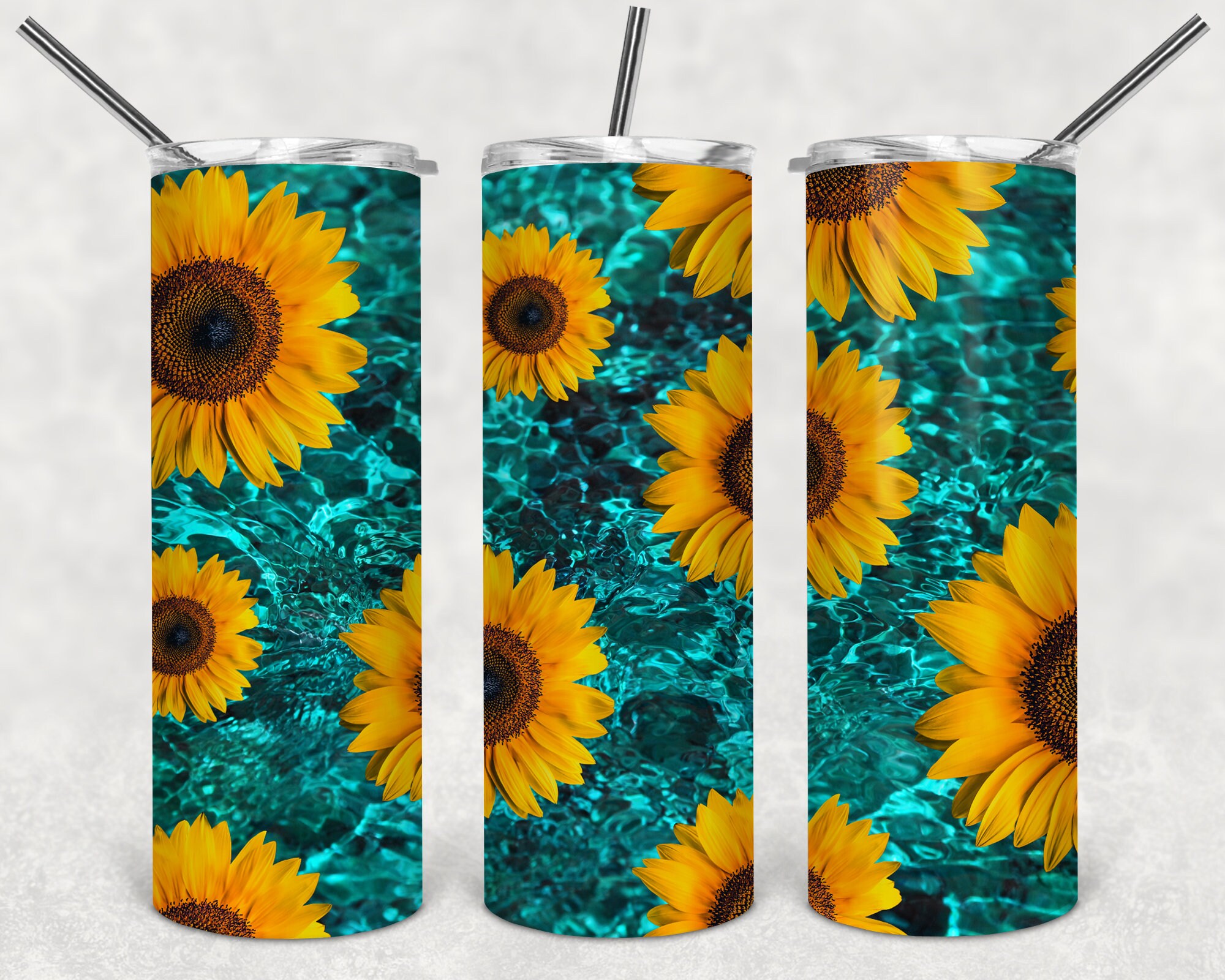 Sunflower Turquoise Tumbler Sublimation Designs Downloads Etsy