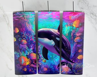 Orca Killer Whale Underwater 20 oz Skinny Tumbler Sublimation Design, Instant Digital Download PNG, Straight & Tapered Tumbler Wrap PNG