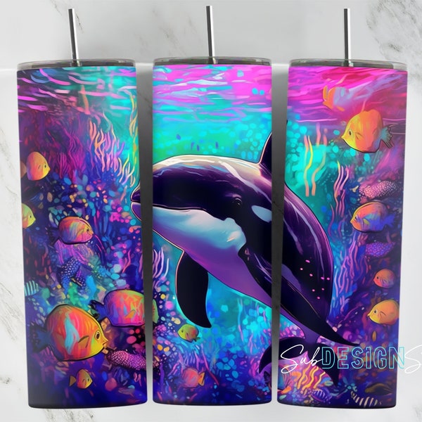 Orca Killer Whale Underwater 20 oz Skinny Tumbler Sublimation Design, Téléchargement numérique instantané PNG, Straight & Tapered Tumbler Wrap PNG