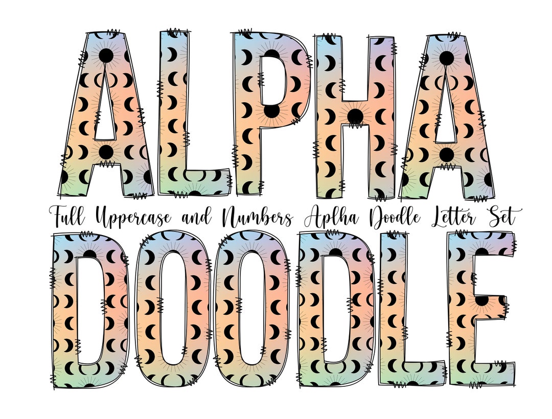 Moon Ripple Letters Moon Phase Alphabet Letters PNG Bundle, Alphabet Doodle, Sublimation ...