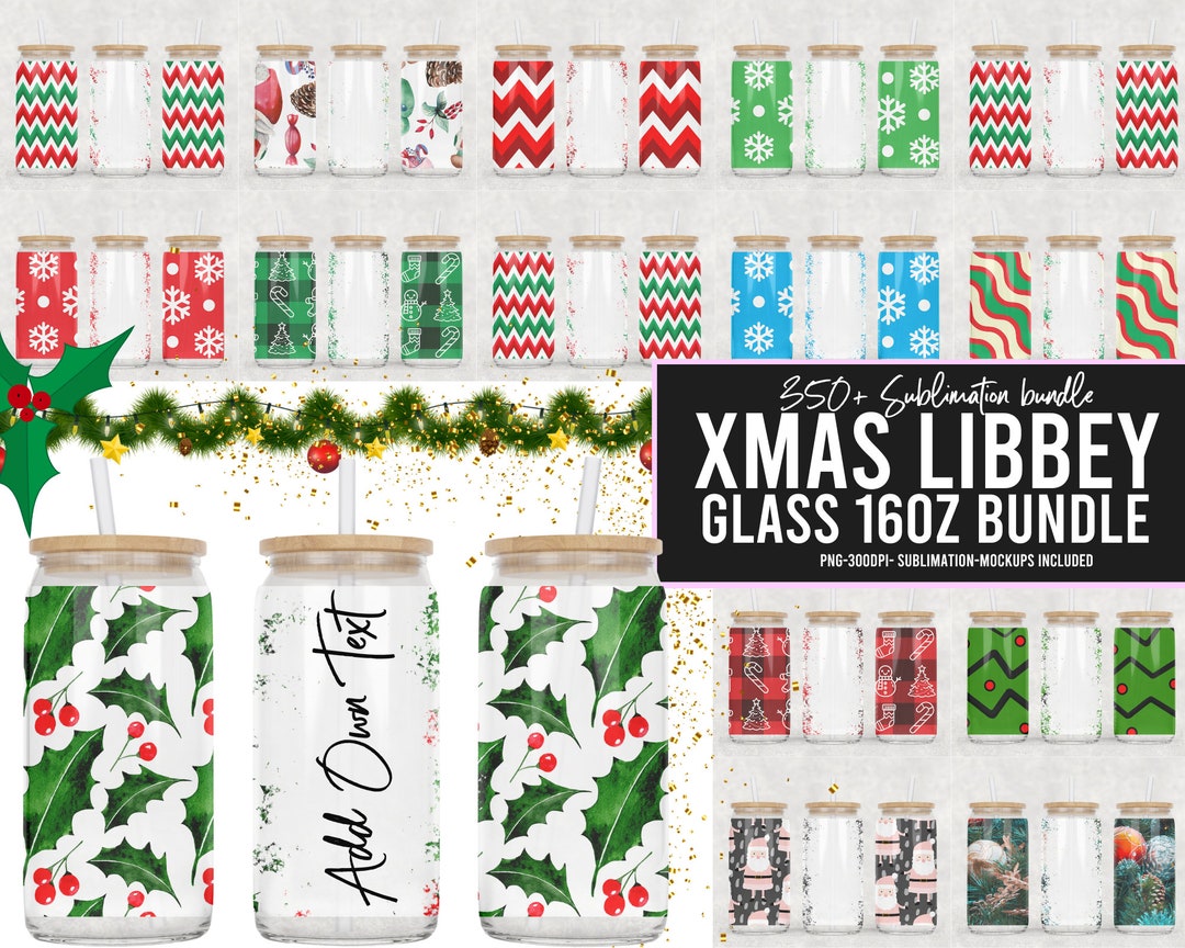 350 XMAS MEGA Bundle 16oz Libbey Glass Can Seamless Sublimation Designs ...