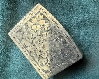 Scatola porta francobolli antica in EPNS con decorazione floreale