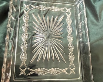 Vintage large pressed glass vanity table tray