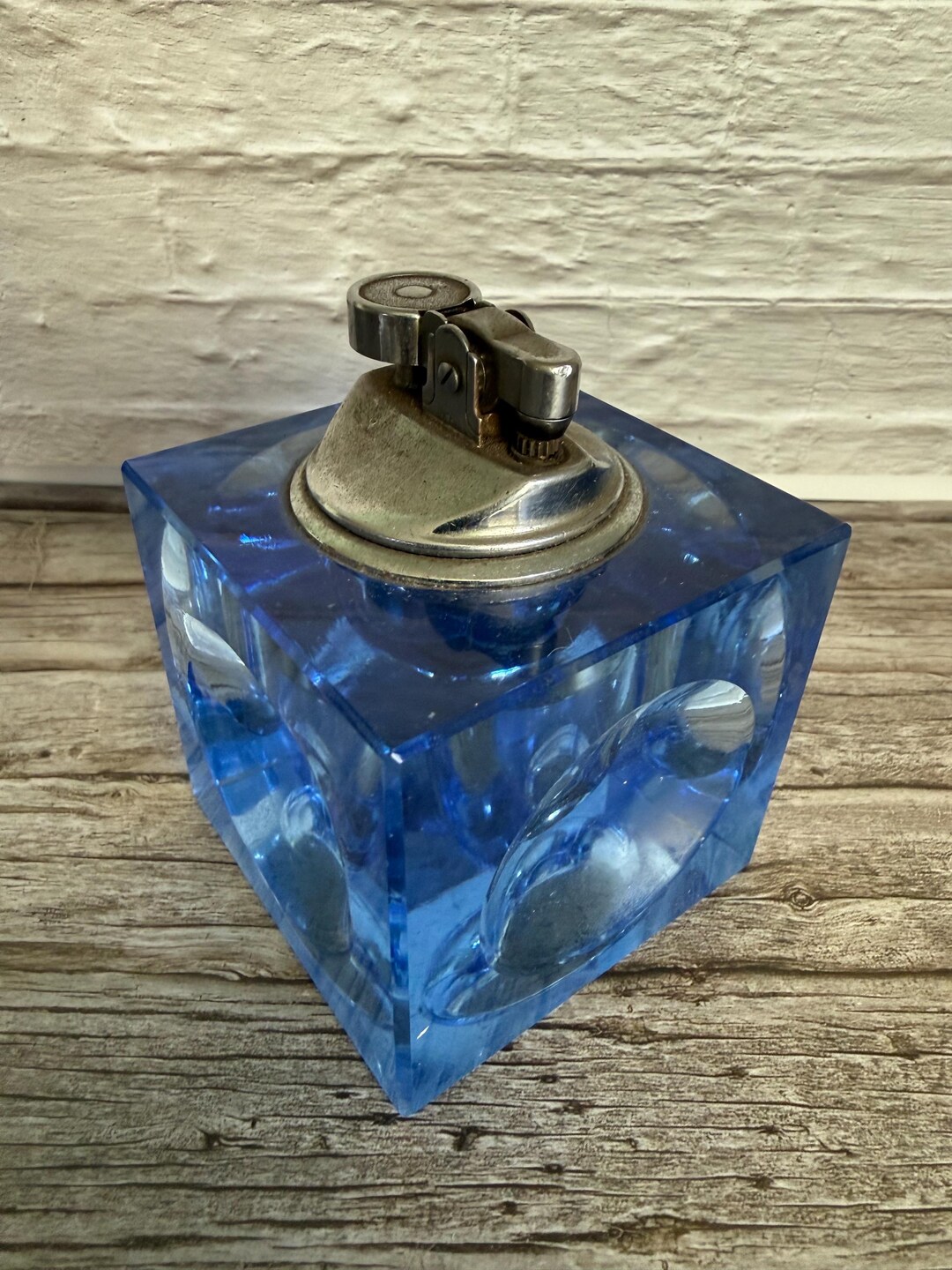 Vintage Blue Lucite Block Table Lighter - Etsy