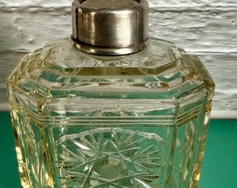 Antique English cut glass perfume bottle, hallmarked silver collar