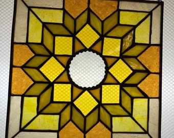 Yellow and Gold Square Stained Glass Panel