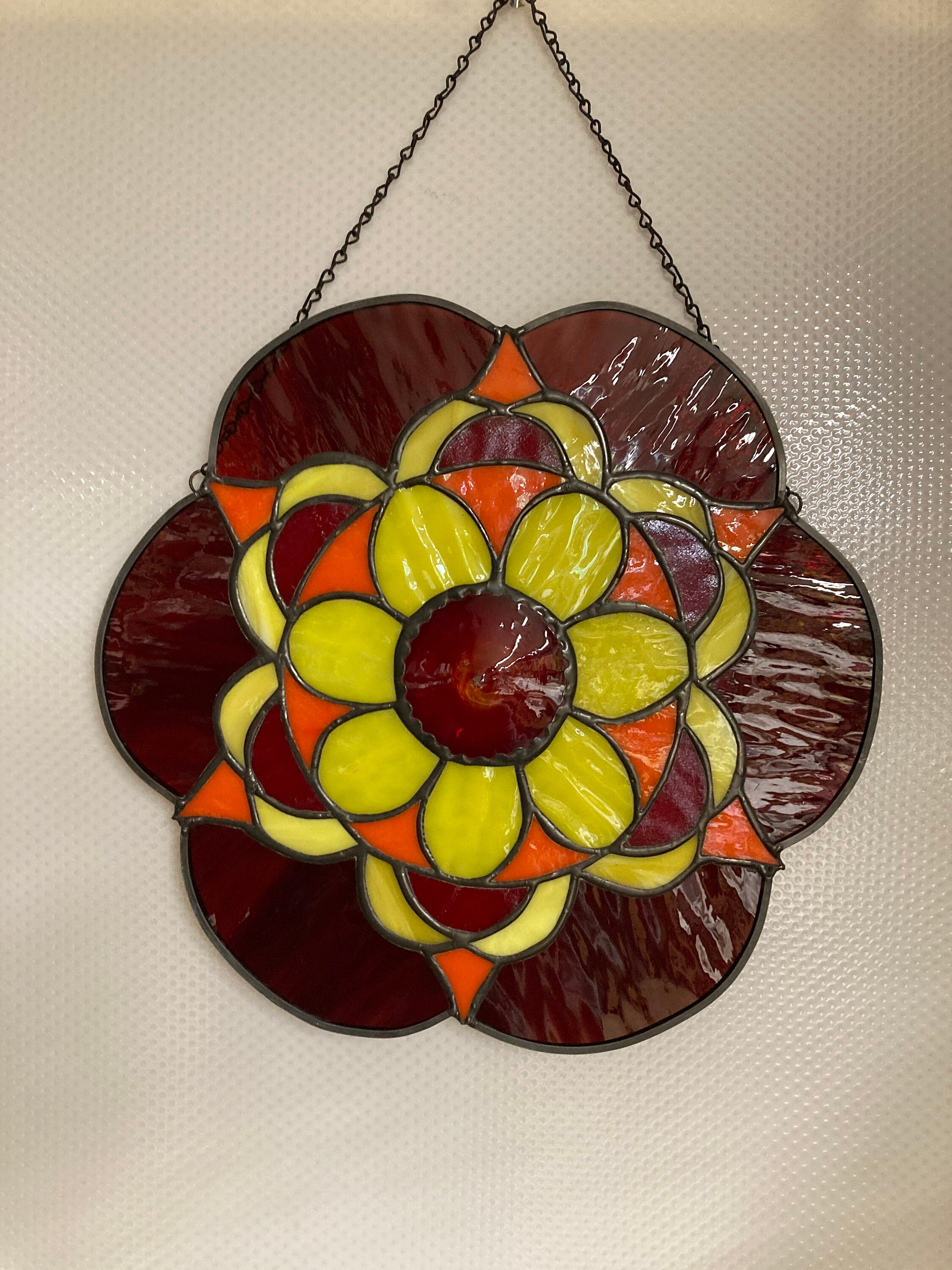 Stained Glass Panel With Rondel Centerpiece - Etsy