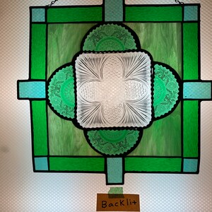 Stained Glass Panel with a Clear Vintage bowl in the Center