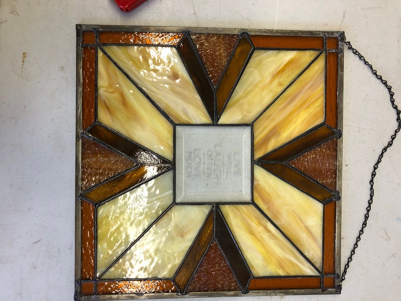 Stained Glass Amber Panel With Engraved Saying Etsy