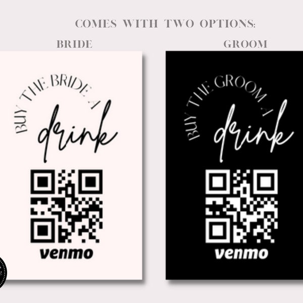 2 CANVA Template Buy The Bride a Drink Bachelorette Venmo Card, Groom, Bachelor Party, Digital download, Printable, Customizable, QR Code