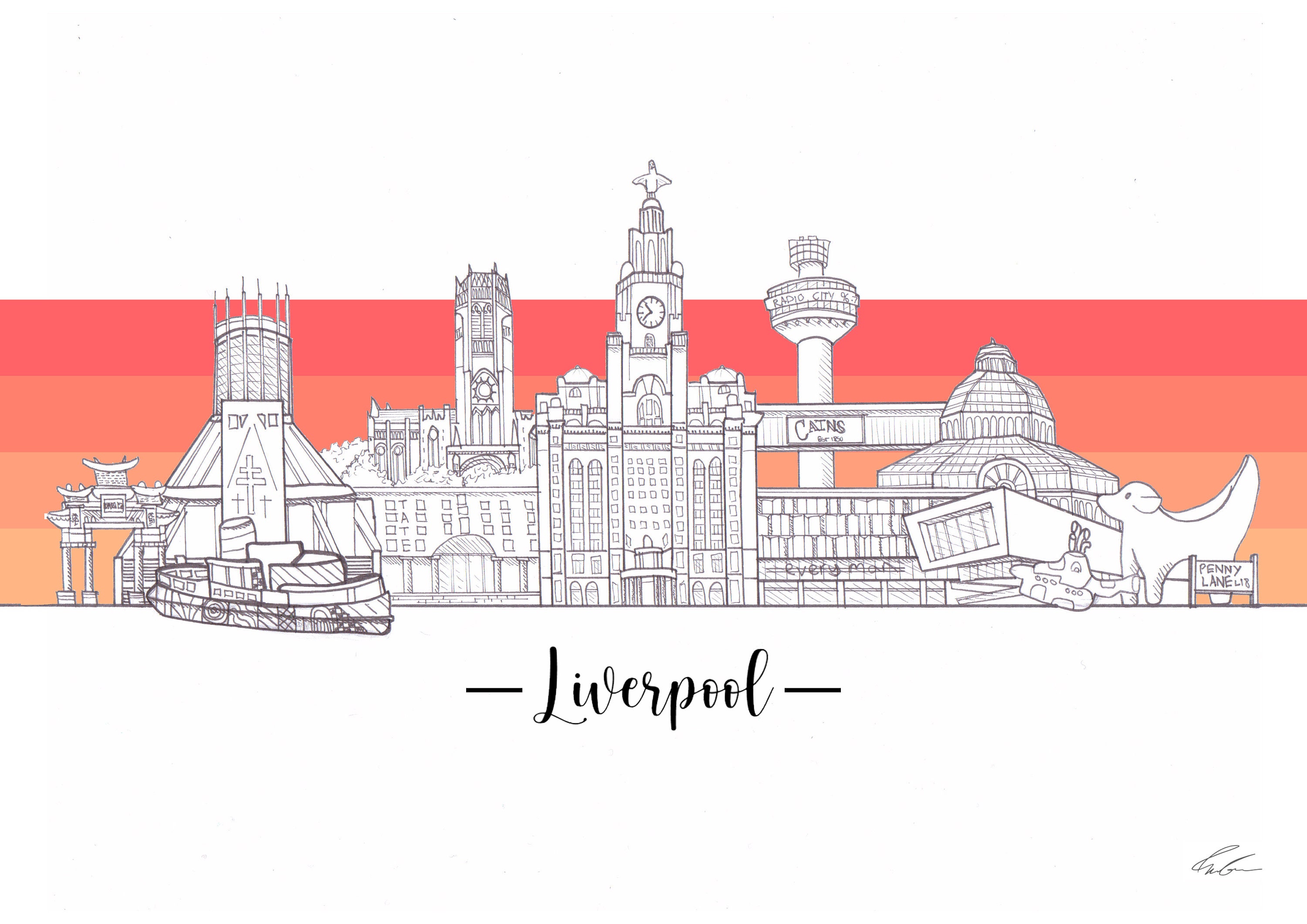 Art Print Liverpool Skyline Urban Sketch Multiple Colours Etsy