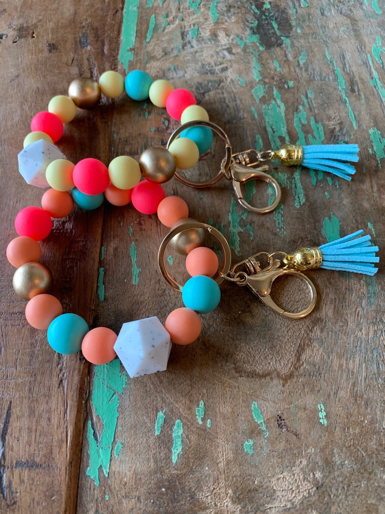 Beaded Wristlet Key chain Tropical colors bracelet key chain Etsy