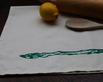 Asparagus Natural Kitchen Towel, Screen Printed Tea Towel, Vegetable Dish Towel