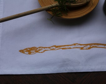 Gold Asparagus Kitchen Towel, Screen Printed Tea Towel, Vegetable Dish Towel