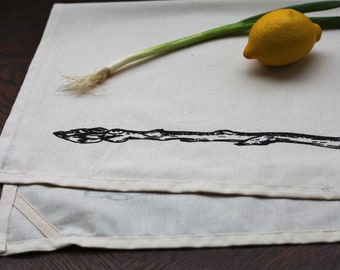 Asparagus Natural Kitchen Towel, Screen Printed Tea Towel, Vegetable Dish Towel