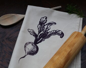 Beetroot Natural Kitchen Towel, Screen Printed Tea Towel, Vegetable Dish Towel
