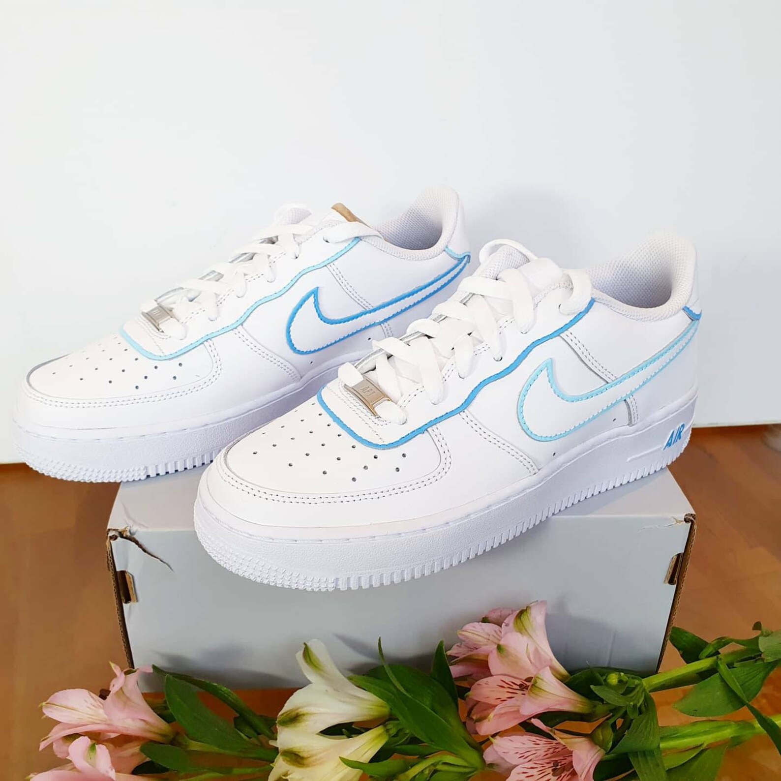 Multi-blue outlines Hand-painted Custom Nike Air Force 1. | Etsy