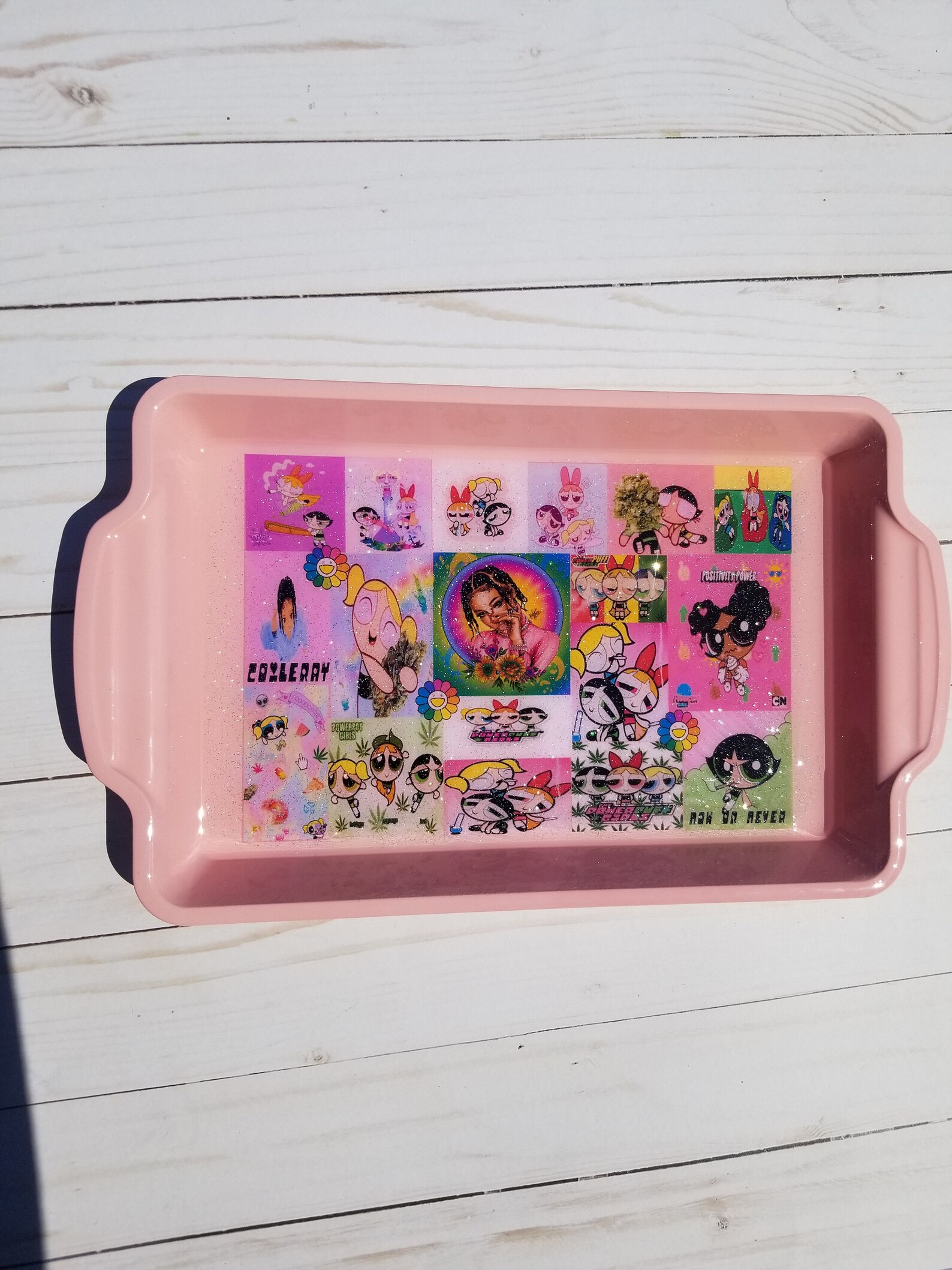 Power puff tray Rolling tray set. Super cute. Smoking. Beauty | Etsy
