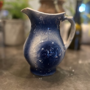 Vintage Blue Yellowware Pitcher