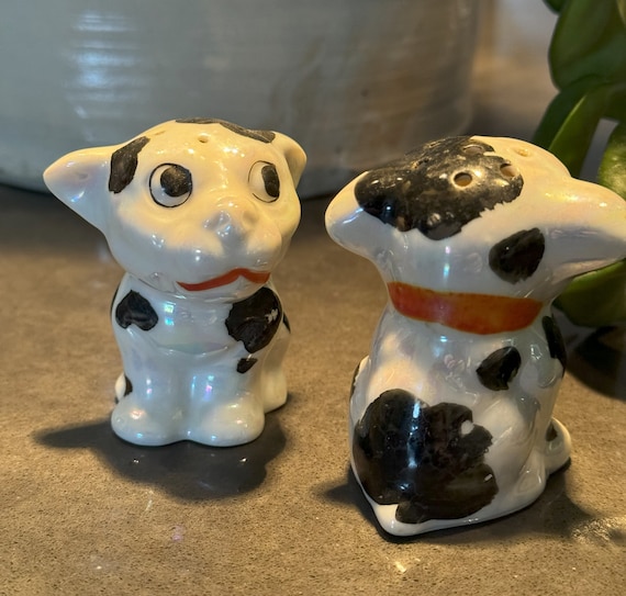 Vintage Ceramic Lusterware Bonzo Dog Set of Salt and Pepper 