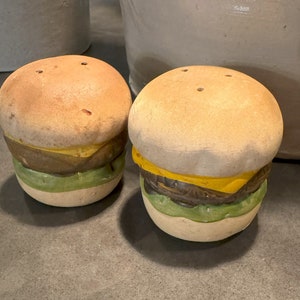 Vintage Handpainted Ceramic Hamburger Set of Salt and Pepper Shakers
