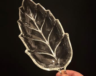 Hazel Atlas Clear Glass Autumn Fall Leaf Dish