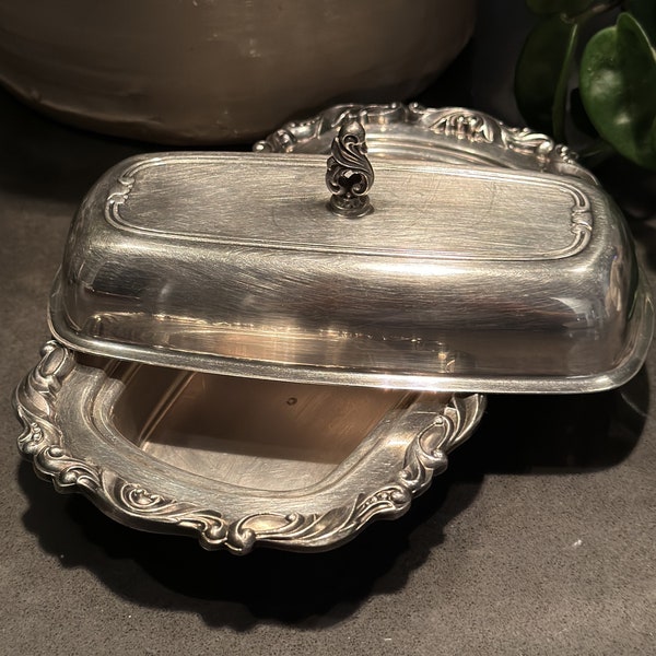 Du Maurier Pattern Silver Plate Butter Dish without Glass Insert