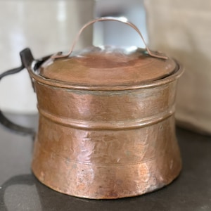 Antique Primitive Handmade Copper Pot with Handle and Lid