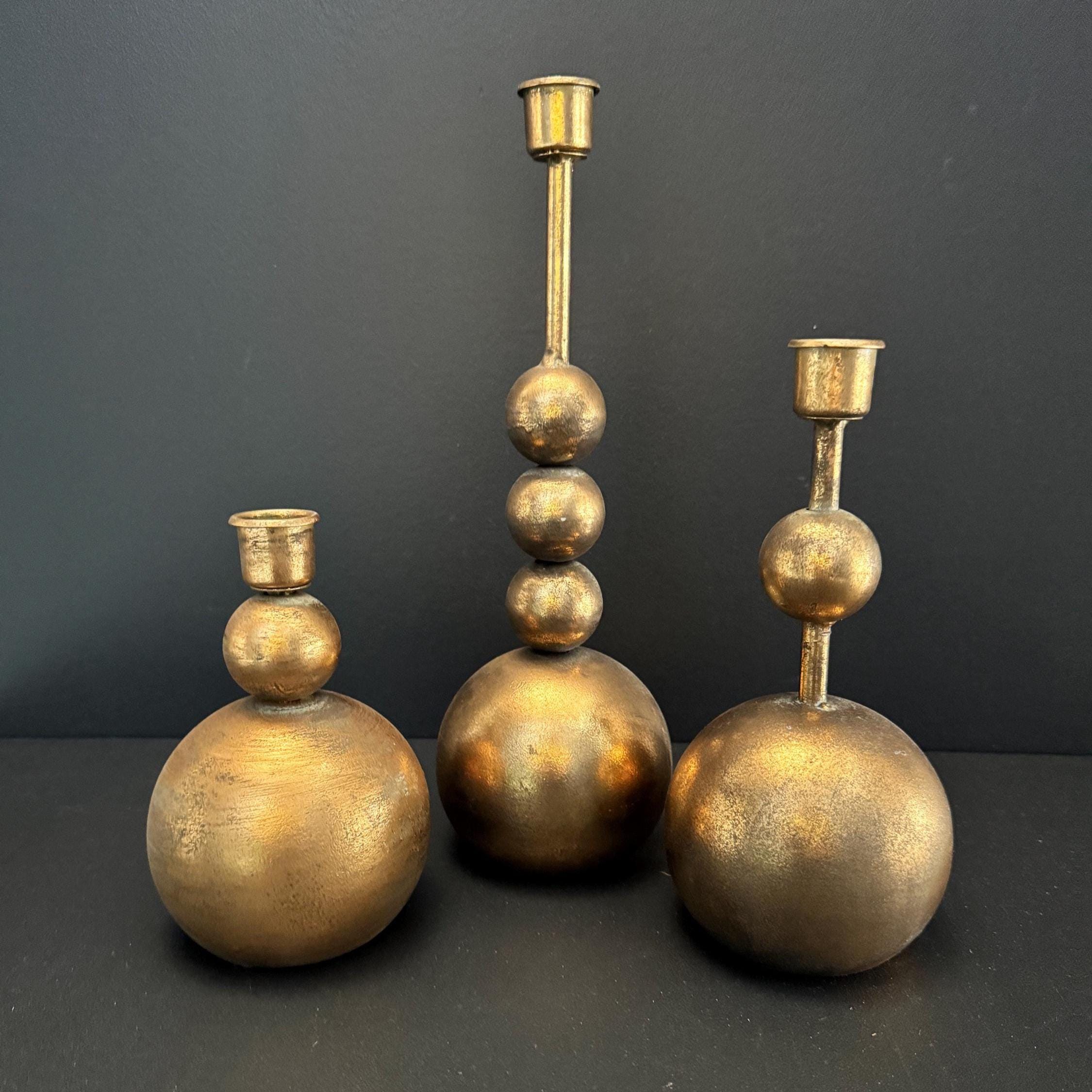 Antique Brass Taper Candle Holders - Set of Three