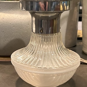 Mid Century Stainless Steel and Fluted Painted Glass Ceiling Light Fixture
