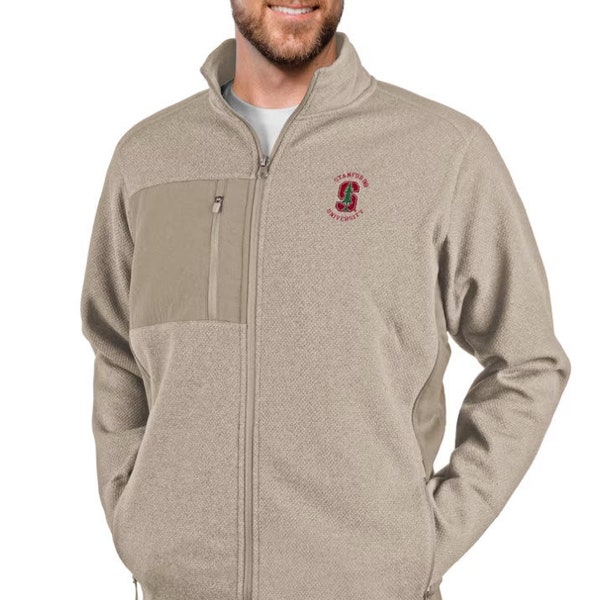 Men's Antigua Oatmeal Stanford Cardinal Course Full-Zip Jacket - NWT