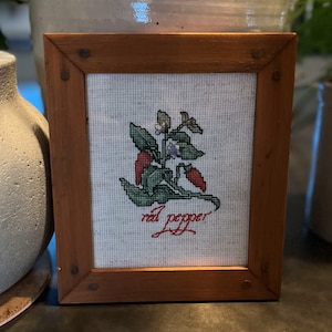 Vintage Framed Counted Cross-Stitch &quot;Red Pepper&quot; Decor