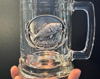 Clear Glass Stein with Silver Largemouth Bass Emblem