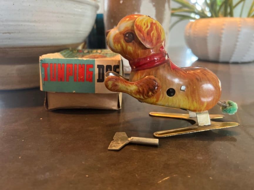 Vintage Tin Wind up Toy Jumping Dog green Tail Lot G2 Etsy