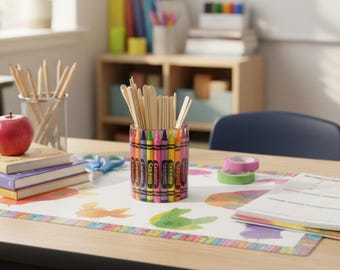 Pot met krijt, gemaakt van hars en kleurpotloden