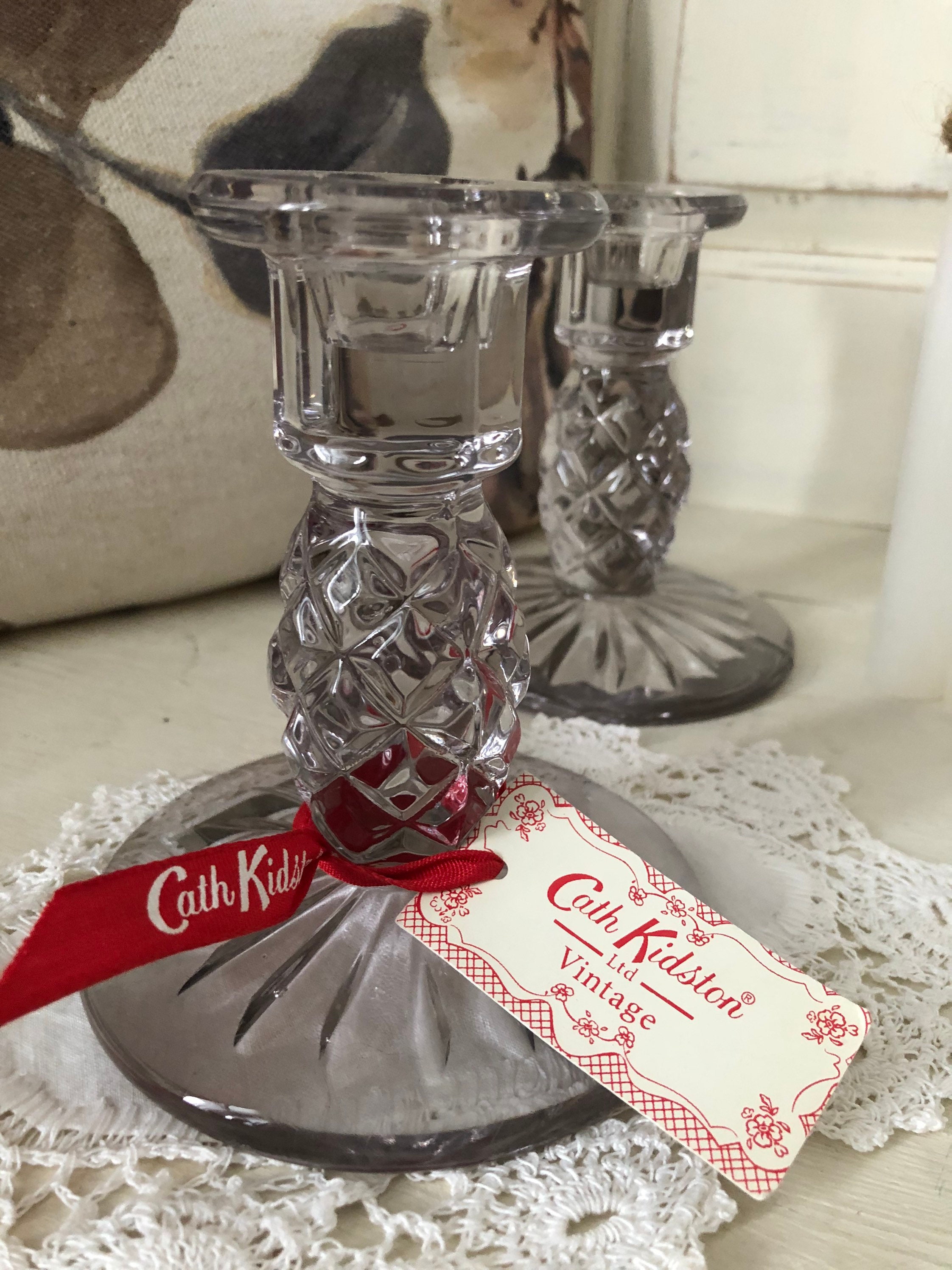 Vintage glass candlestick holders Etsy