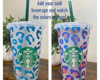 Color Changing Cheetah Starbucks Cold Cup, Cheetah Print Venti Starbucks Cold Cup, Color Changing Starbucks Cold Cup, Color Changing Cheetah